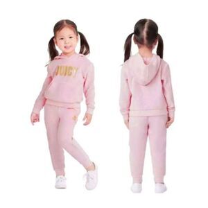 NWT Juicy Couture Toddler 3T Pink Gold Velour Set Zip Hoodie + Jogger Pants